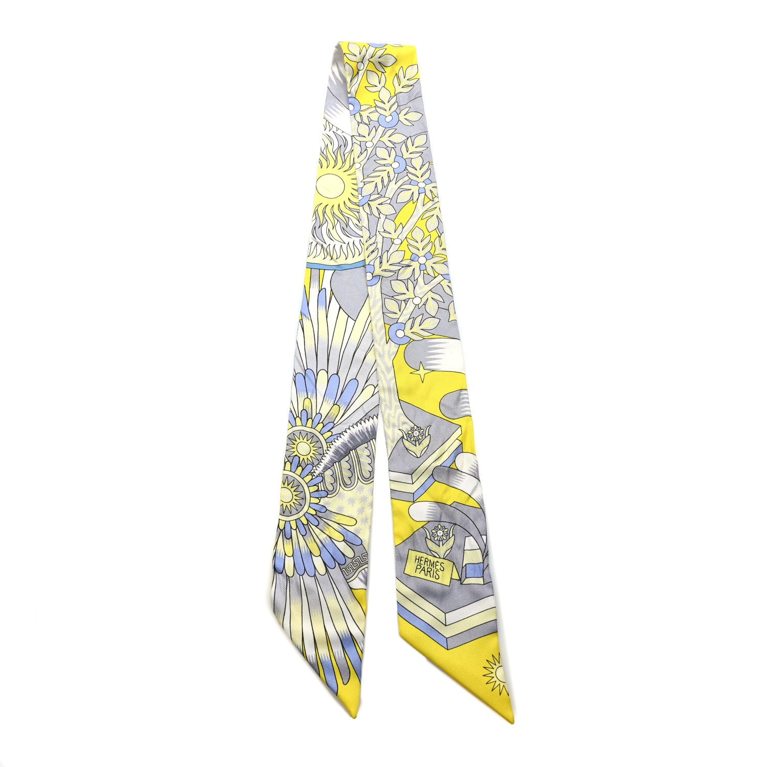 Hermes Silk La Source de Pegase Twilly Jaune Vif Gris Perle 2 of 4