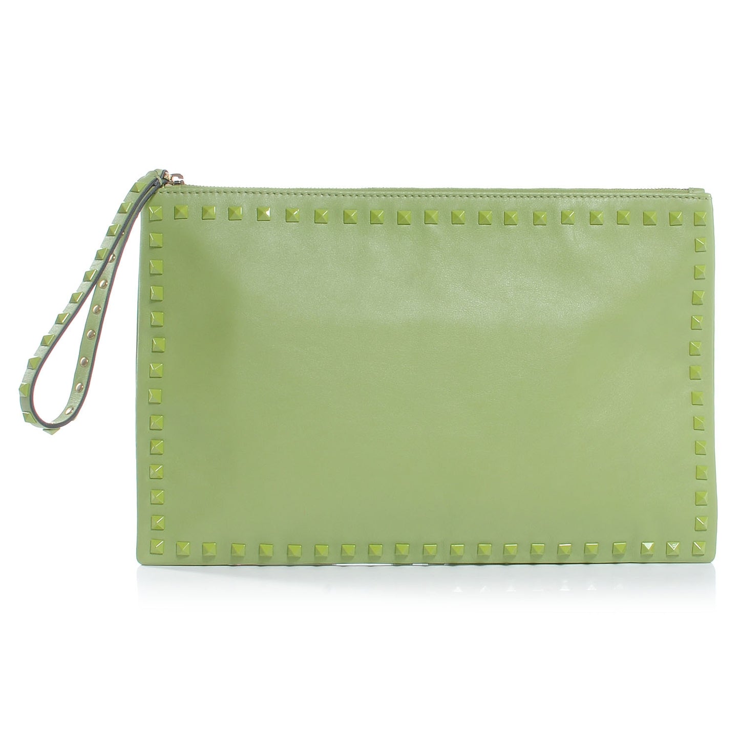 Vitello Monochrome Large Rockstud Zip Wristlet Pouch Pop Apple