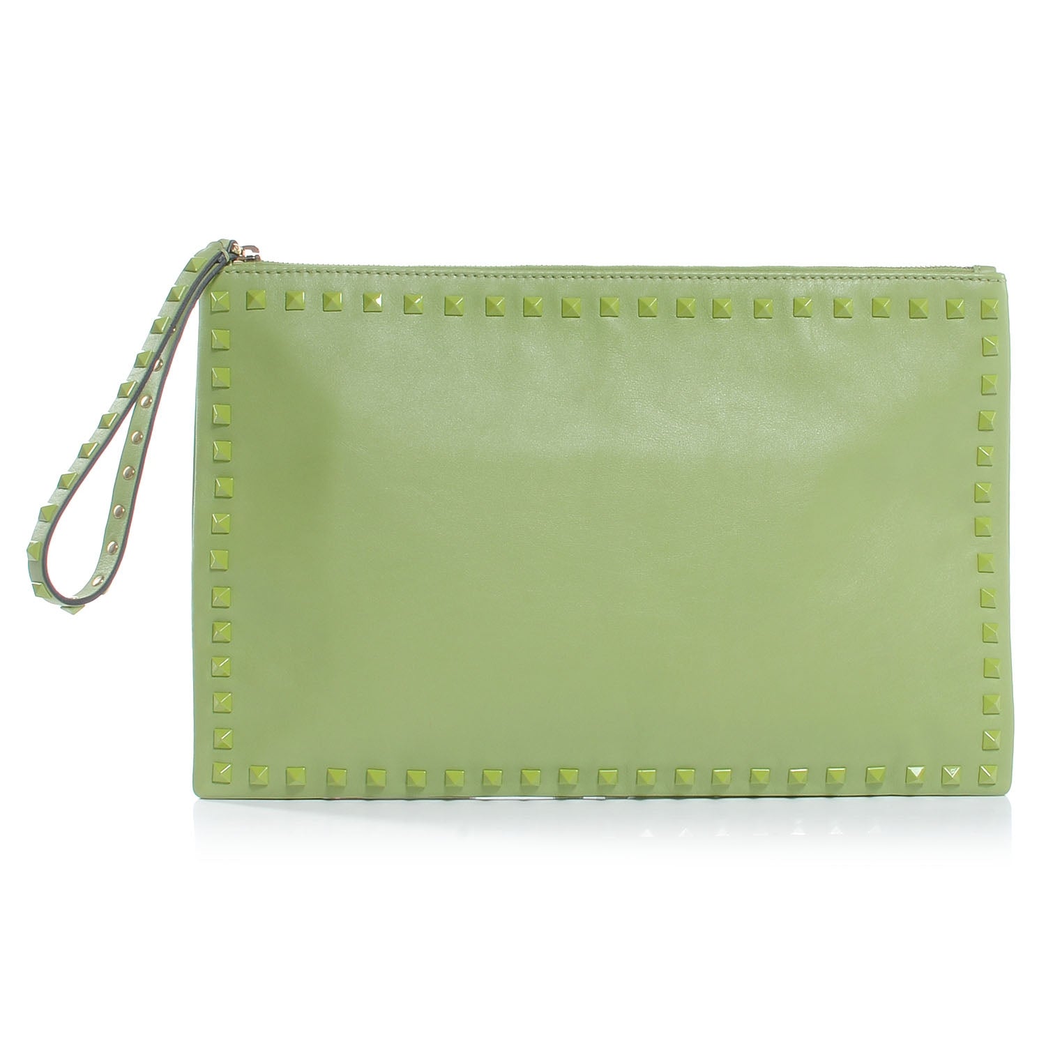 Valentino Garavani Vitello Monochrome Large Rockstud Zip Wristlet Pouch Pop Apple 1 of 7