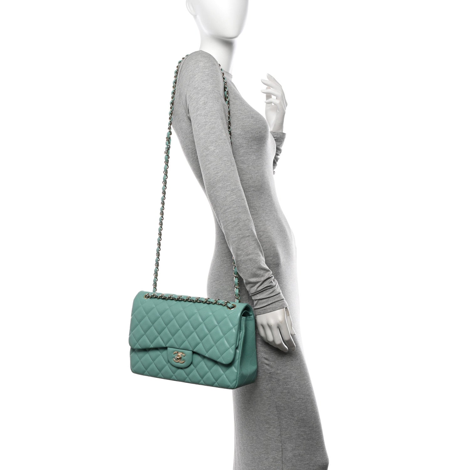 Chanel Caviar Quilted Jumbo Double Flap Light Green 2 of 10