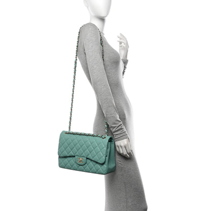 Chanel Caviar Quilted Jumbo Double Flap Light Green 2 of 10