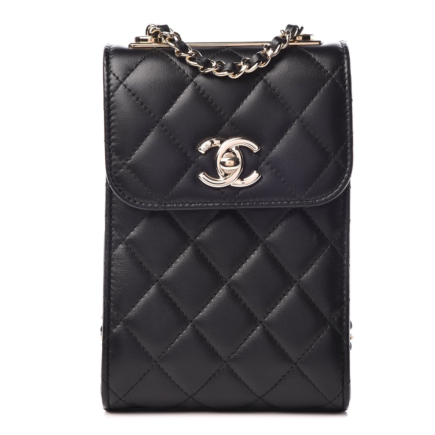 Lambskin Quilted Trendy CC Phone Holder Black