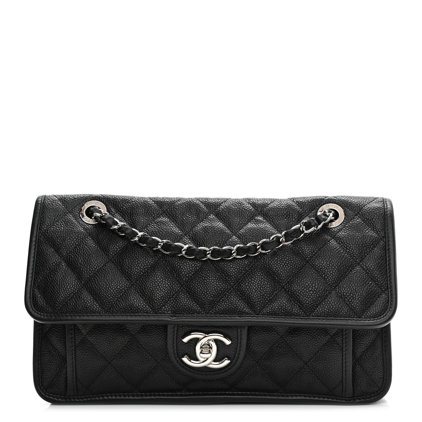Caviar Quilted Medium French Riviera Flap Black
