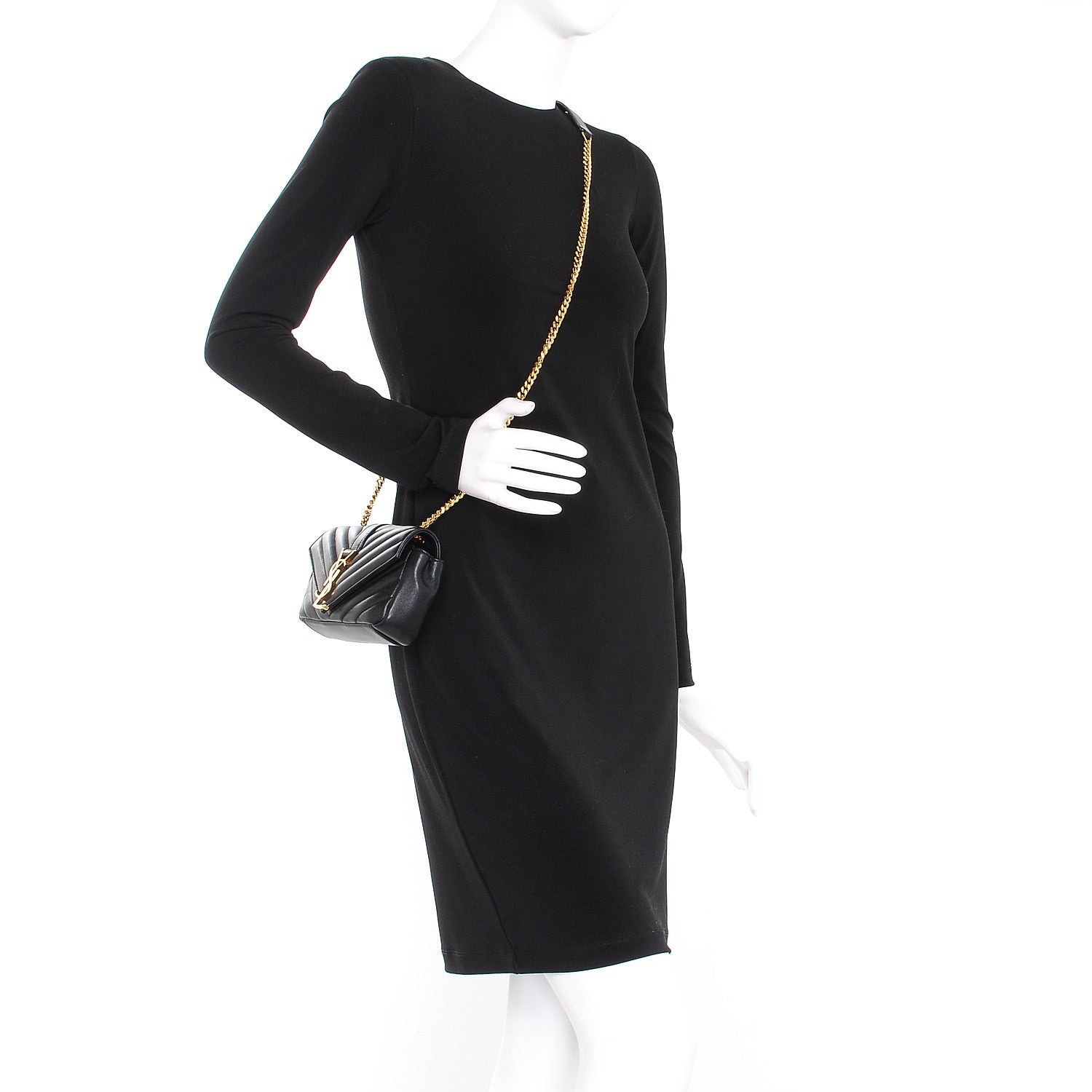 Saint Laurent Calfskin Matelasse Chevron Monogram Classic Baby Chain Bag Black 2 of 10