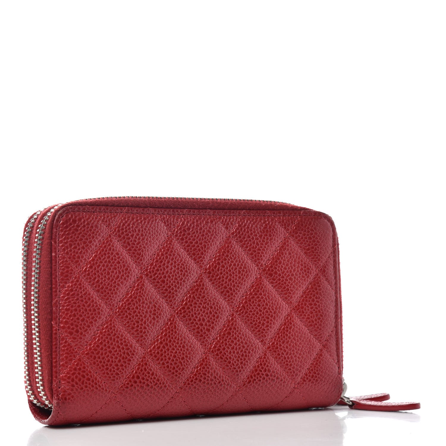 Chanel Caviar Quilted Gusset Double Zip Around Wallet Red 3 of 10