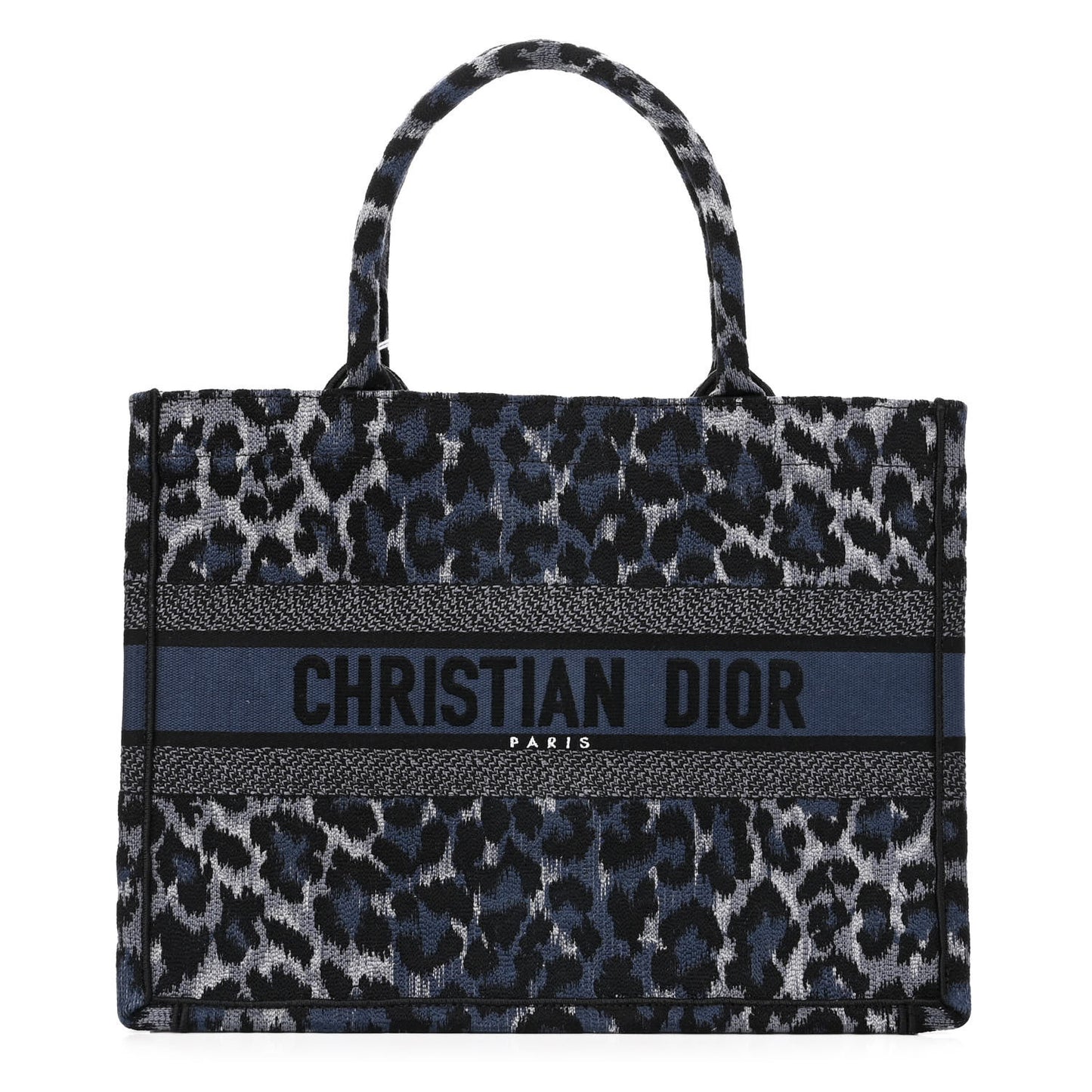 Canvas Mizza Embroidered Medium Leopard Book Tote Blue