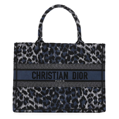 Christian Dior Canvas Mizza Embroidered Medium Leopard Book Tote Blue 1 of 11