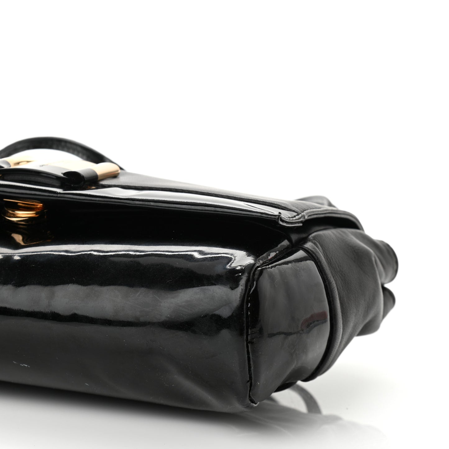 Calfskin Patent Flap Shoulder Bag Black
