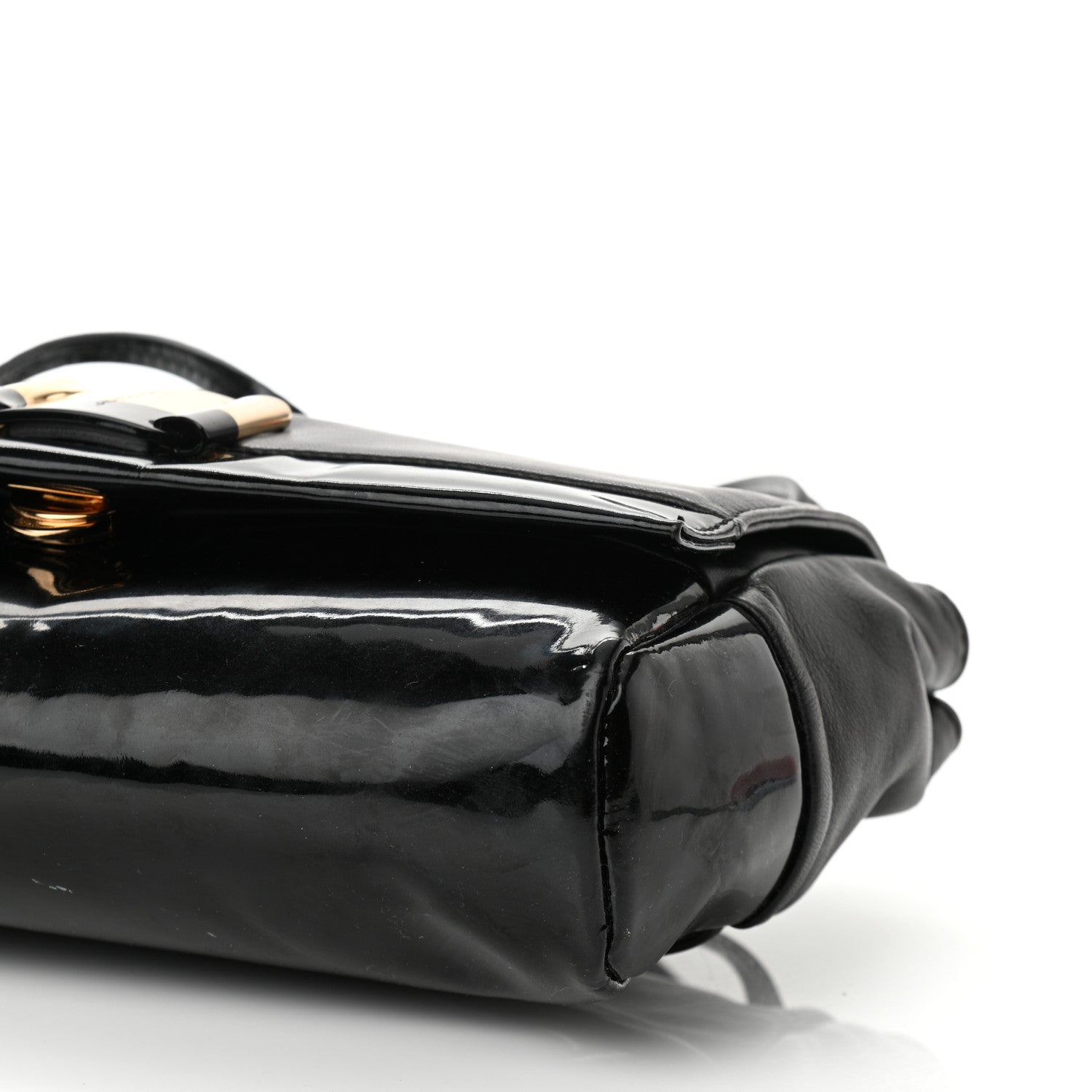 Salvatore Ferragamo Calfskin Patent Flap Shoulder Bag Black 9 of 11