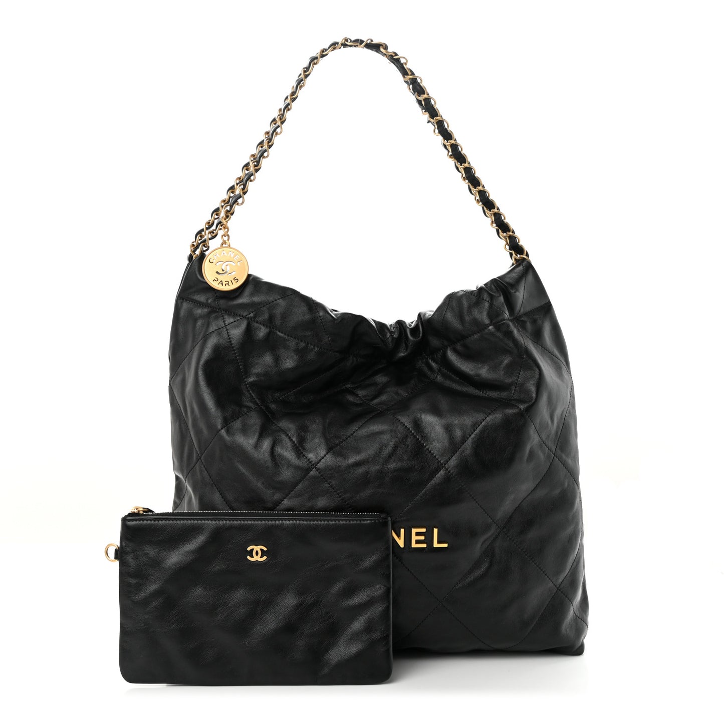 Shiny Calfskin Quilted Chanel 22 Black