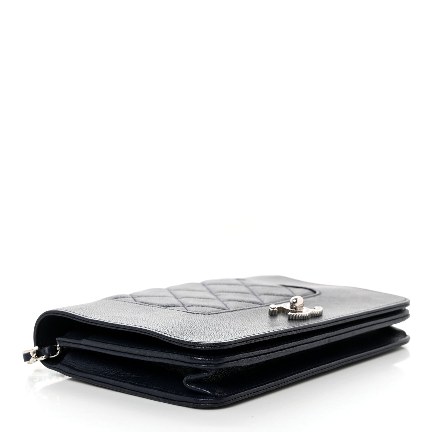Sheepskin Quilted Vintage Mademoiselle Wallet On Chain WOC Navy
