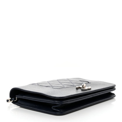 Chanel Sheepskin Quilted Vintage Mademoiselle Wallet On Chain WOC Navy 4 of 8