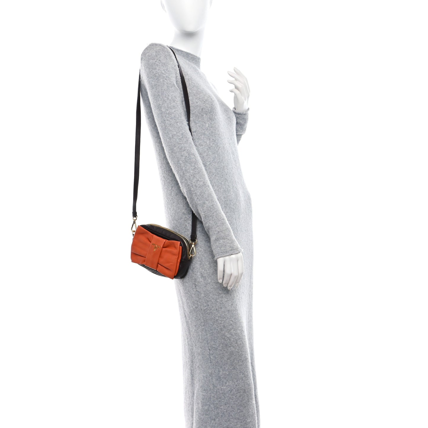 Nappa Zippers Bow Clutch Brown Orange