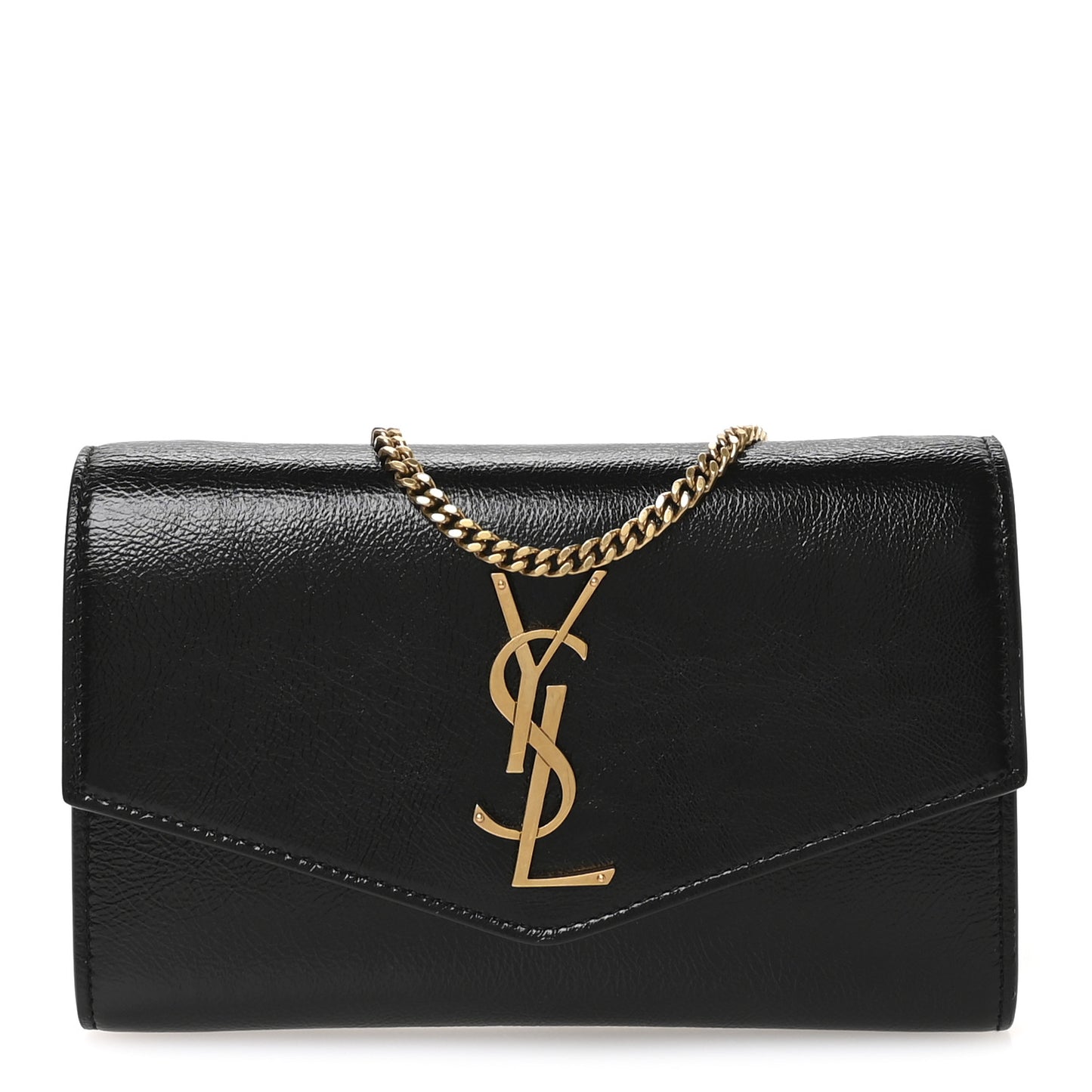 Crinkled Calfskin Uptown Chain Wallet Black