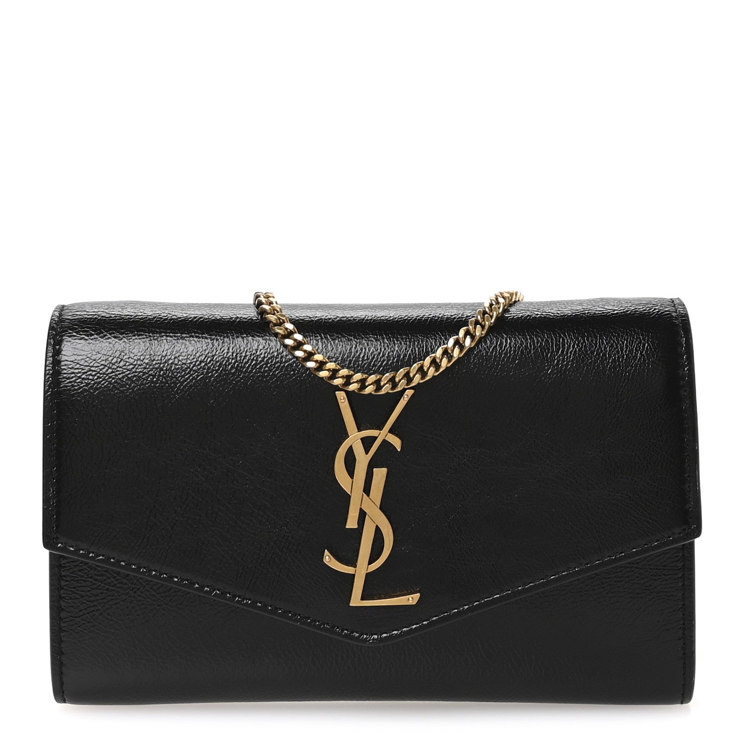 Saint Laurent Crinkled Calfskin Uptown Chain Wallet Black 1 of 10