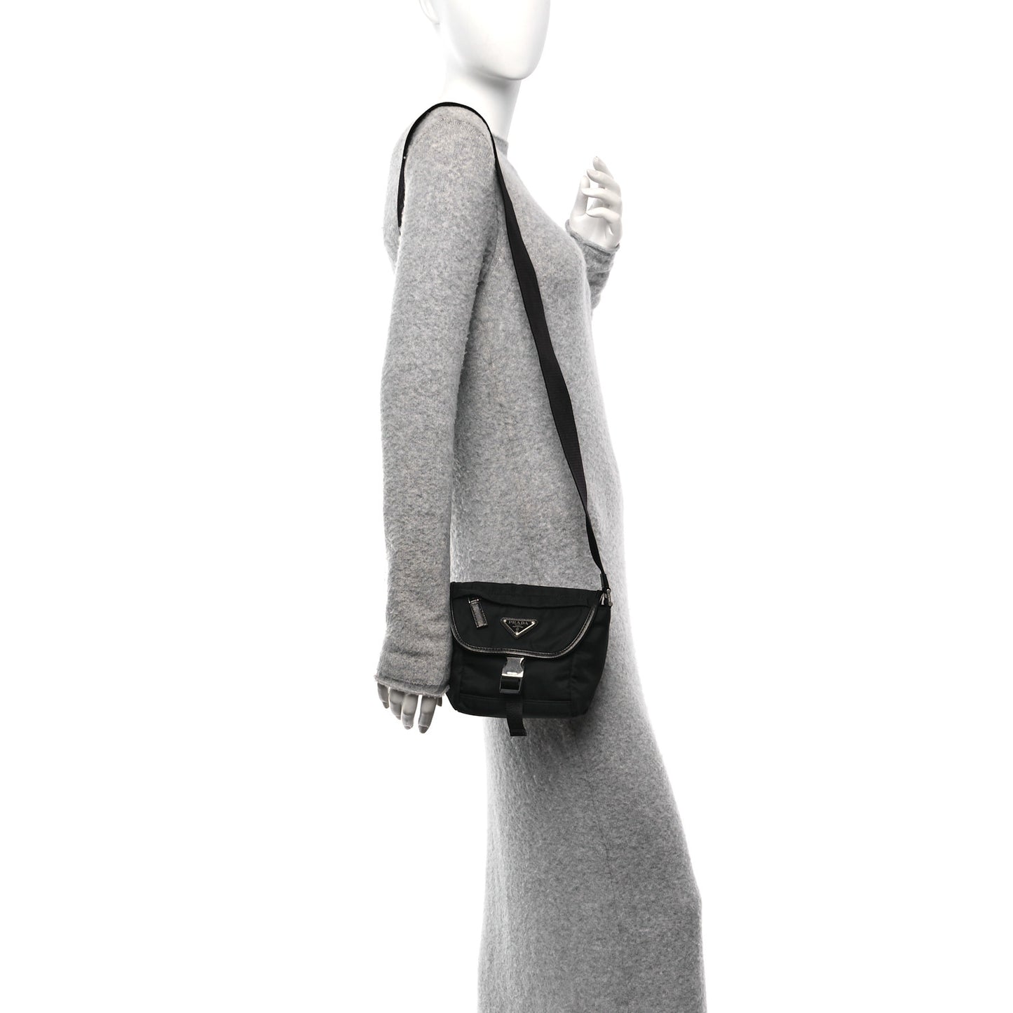 Re-Nylon Saffiano Triangle Shoulder Bag Black