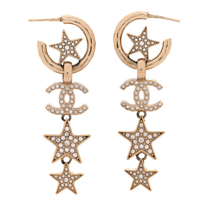 Chanel Crystal CC Star Long Drop Earrings Gold 1 of 5