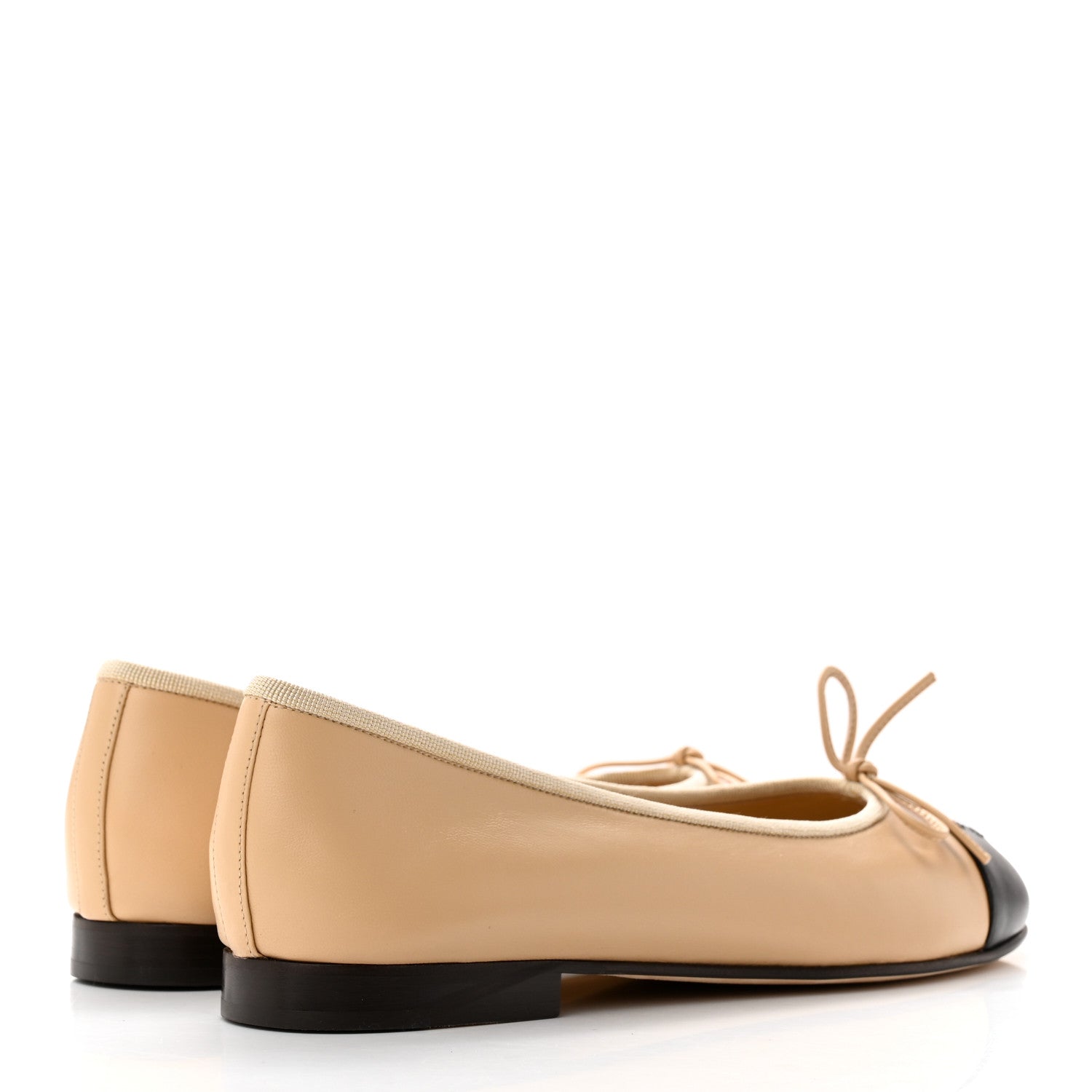 Chanel Lambskin Cap Toe Ballerina Flats 38.5 Beige Black 4 of 12