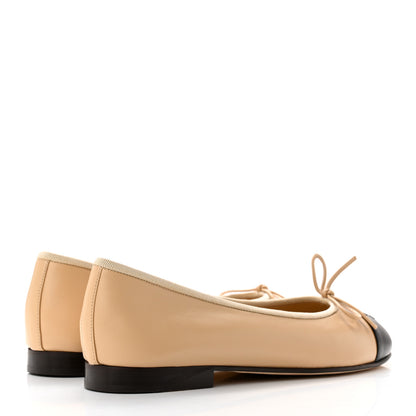 Chanel Lambskin Cap Toe Ballerina Flats 38.5 Beige Black 4 of 12