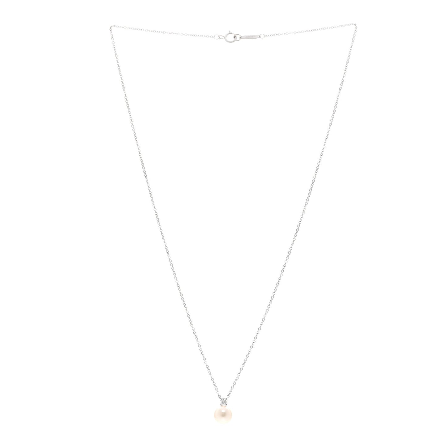18K White Gold Diamond Cultured Pearl 7-7.5mm Pendant Necklace