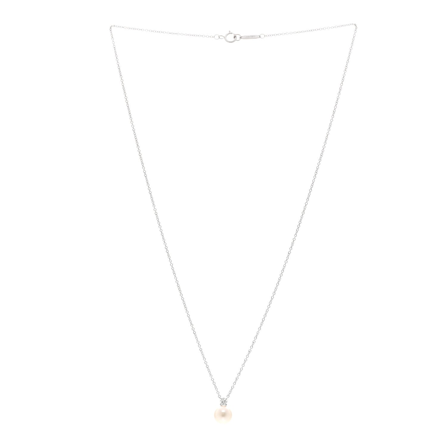 Tiffany 18K White Gold Diamond Cultured Pearl 7-7.5mm Pendant Necklace 3 of 6