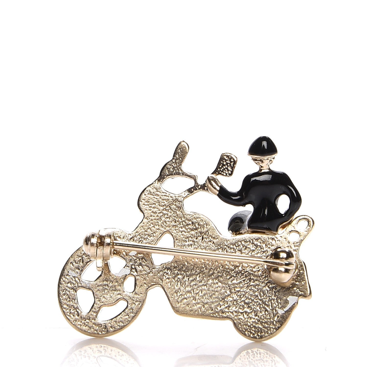 Chanel Metal Resin Crystal Motorcycle Coco Brooch Gold Black White 3 of 4