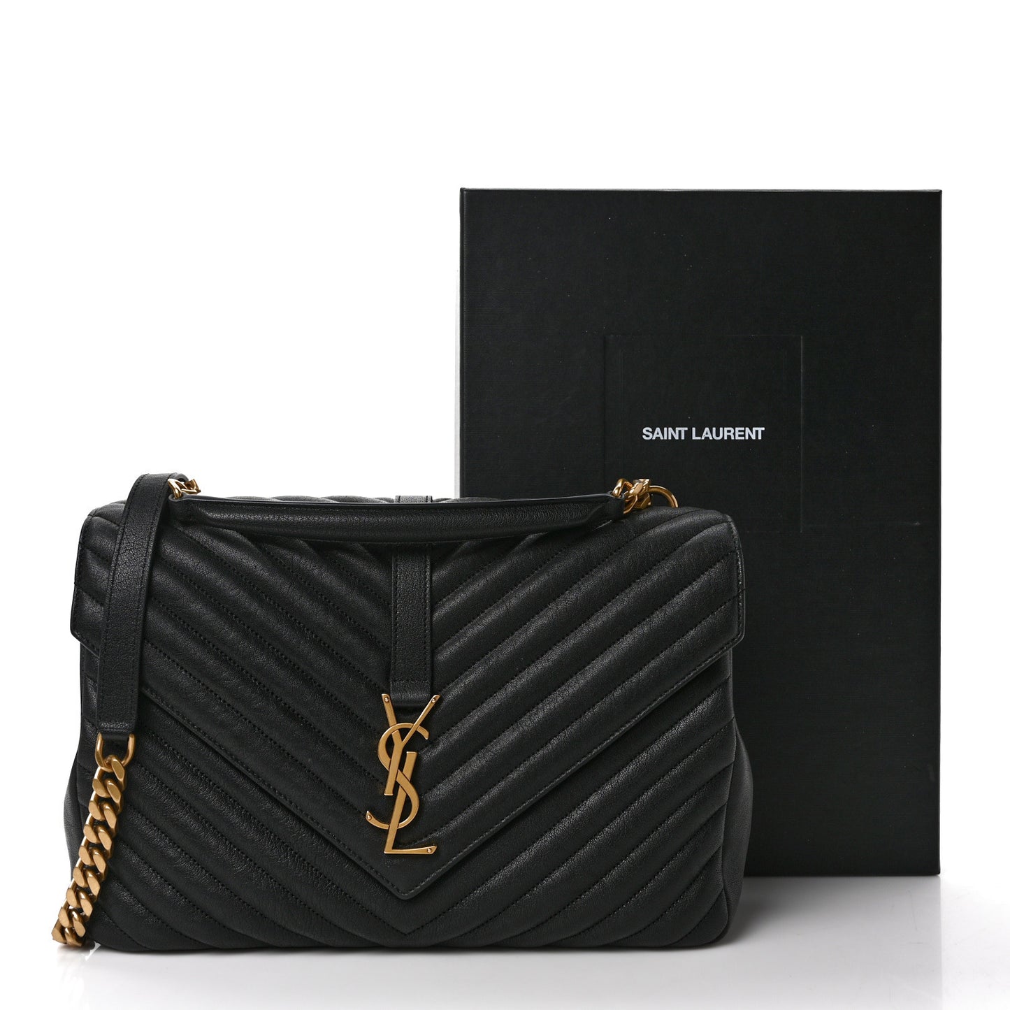 Sheepskin Matelasse Chevron Monogram Large College Satchel Black