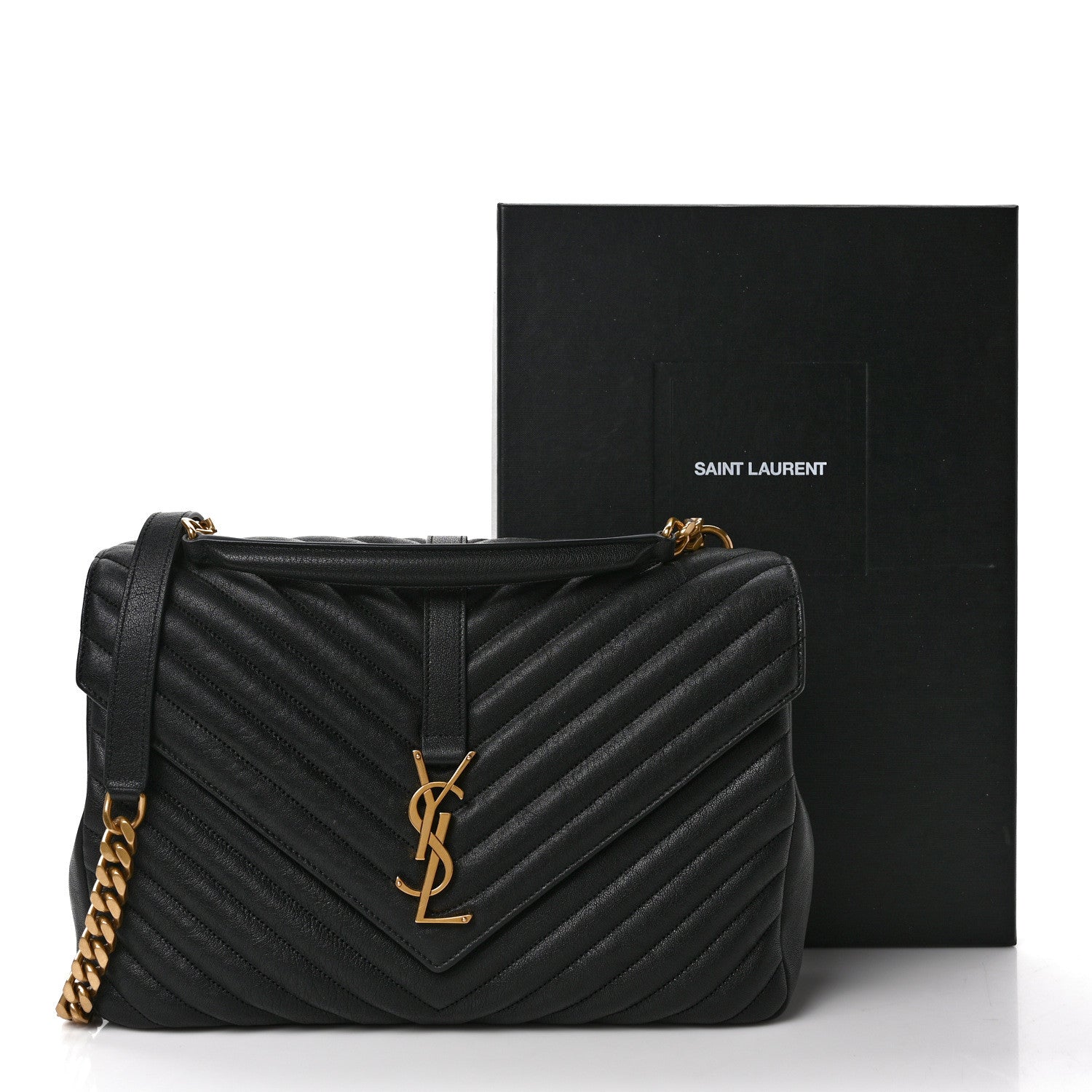 Saint Laurent Sheepskin Matelasse Chevron Monogram Large College Satchel Black 11 of 11