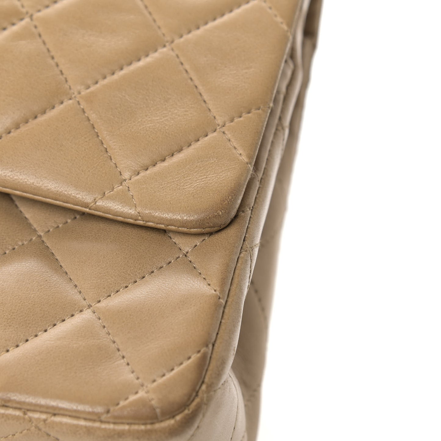 Lambskin Quilted Medium Double Flap Beige