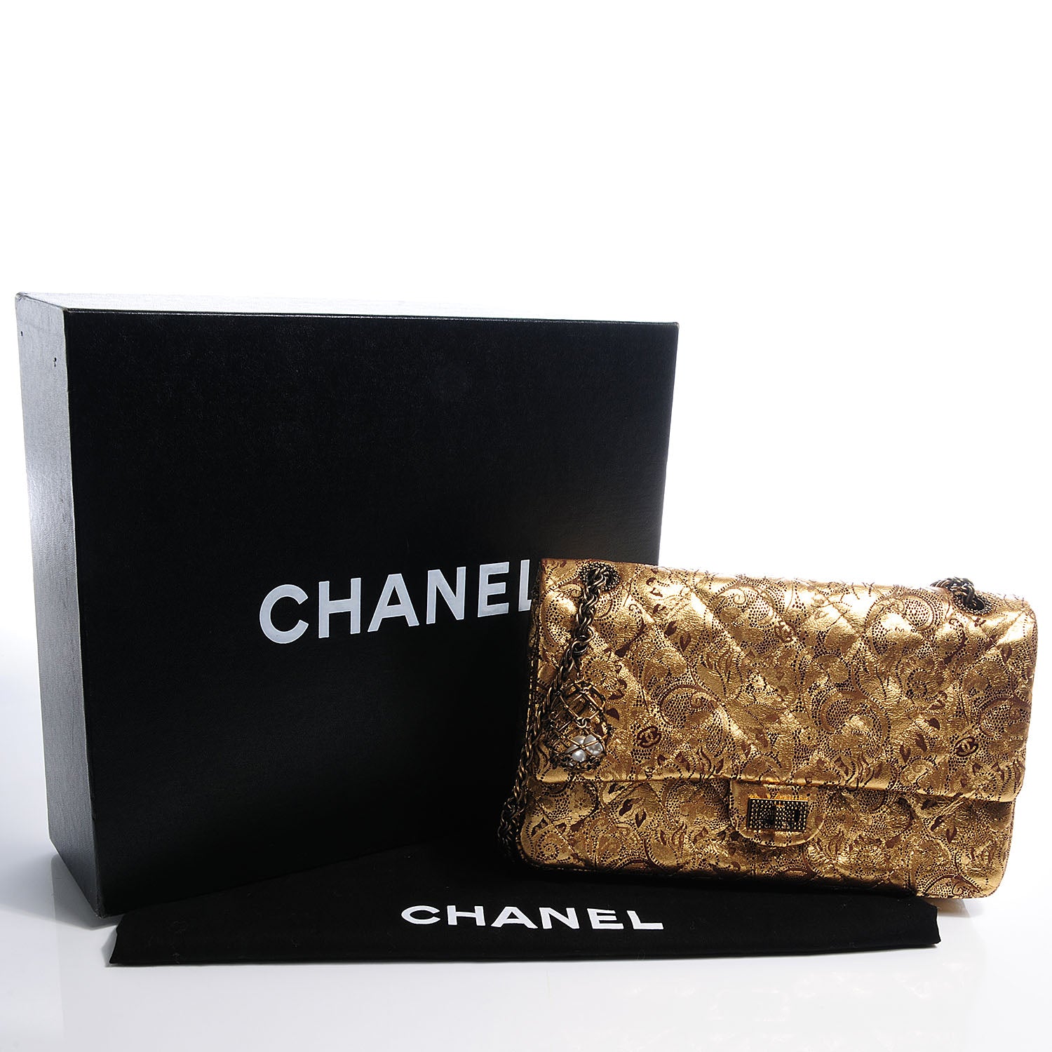 Chanel Buffalo Leather Hand Painted Lace 2.55 Reissue 226 Flap Gold 5 of 9