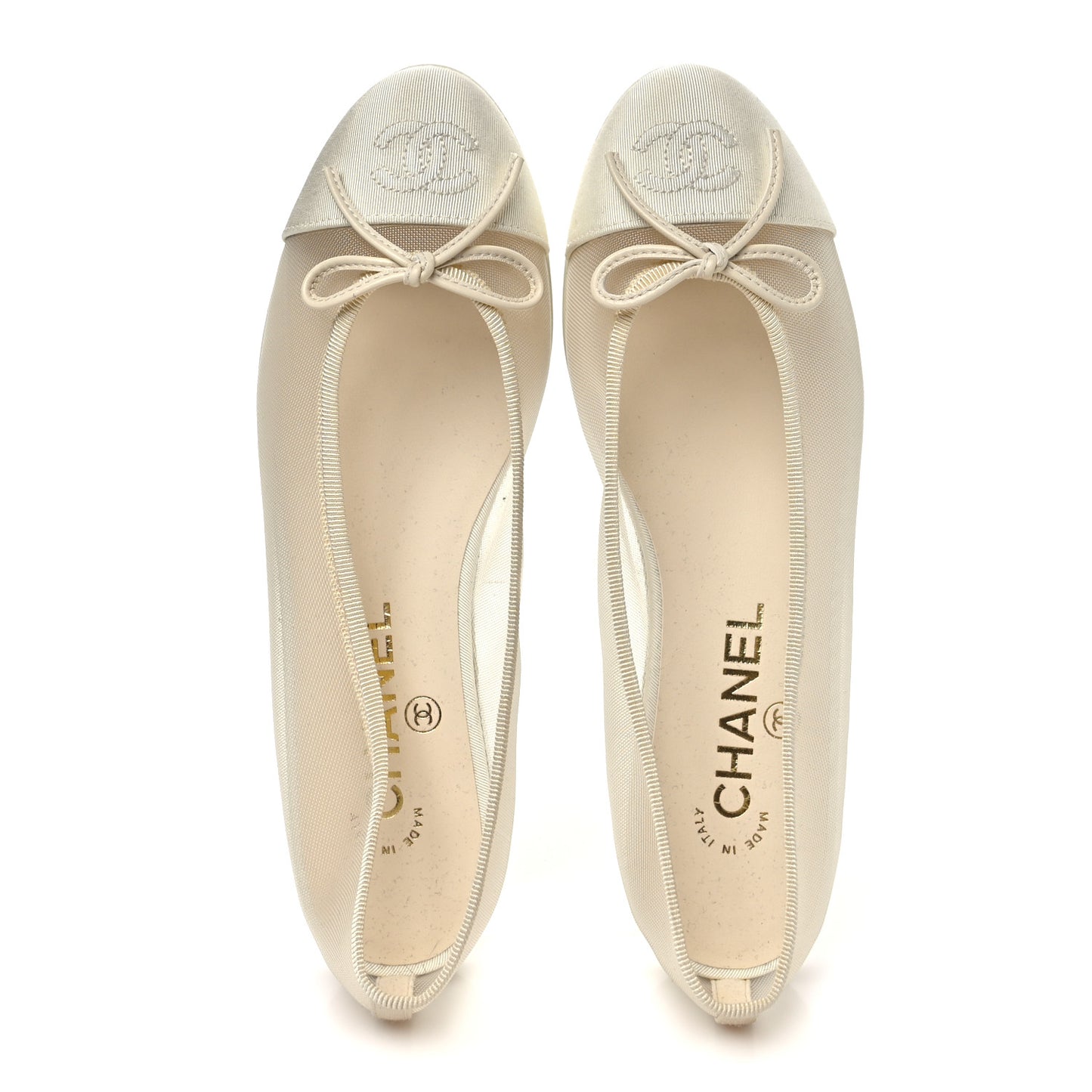 Mesh Grosgrain Cap Toe Ballerina Flats 36.5 Ivory