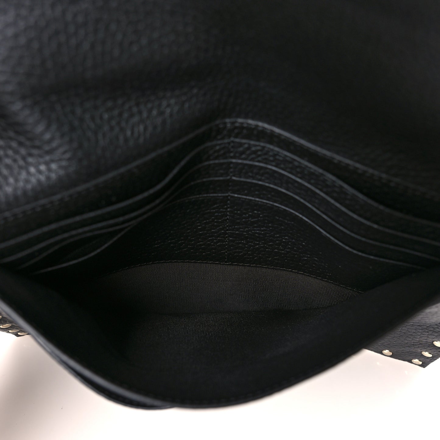 Pebbled Calfskin Rockstud Flap Clutch Black