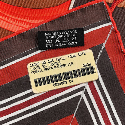Hermes Silk Carre En Carres Scarf 90 Corail Brun Framboise 2 of 4
