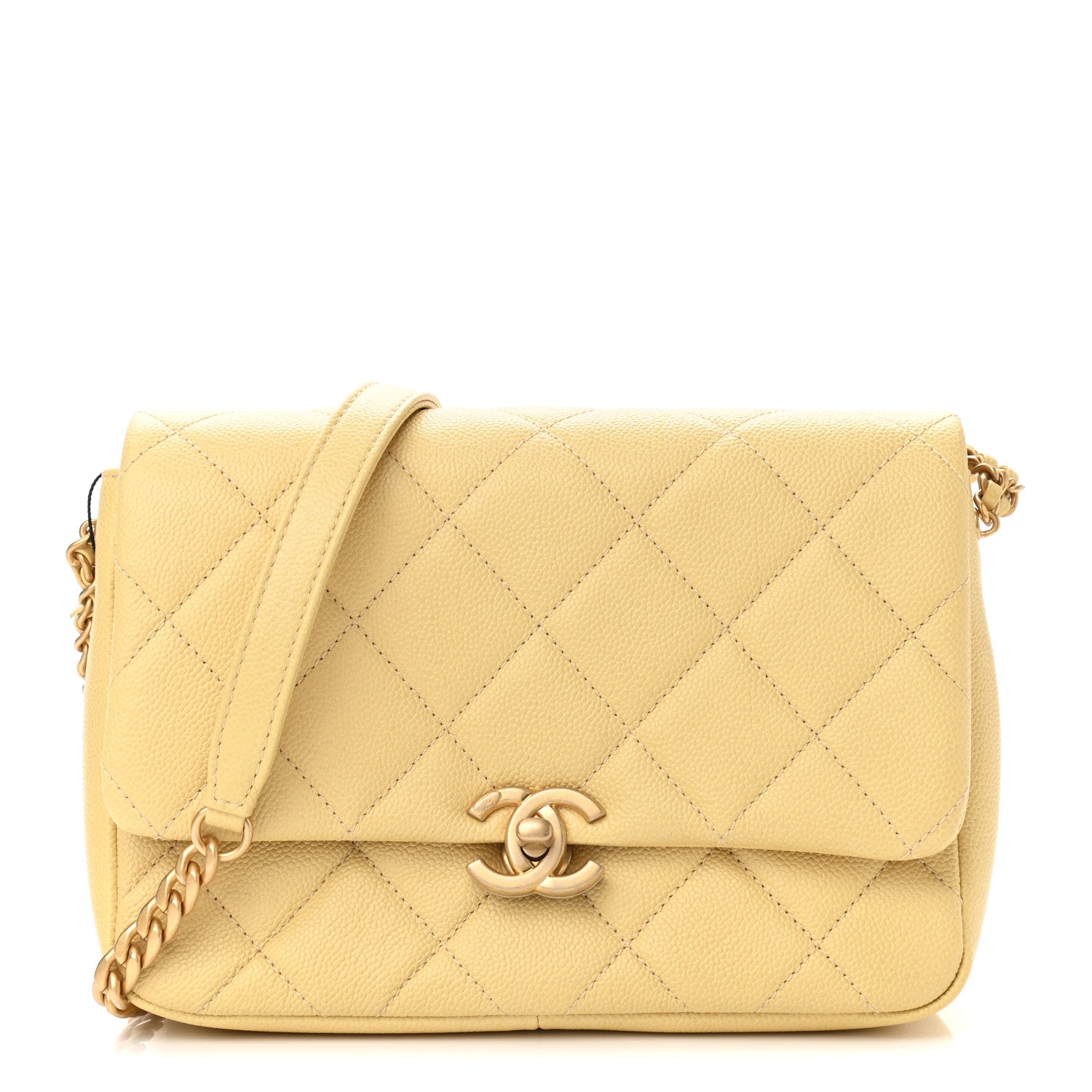 Chanel Shiny Caviar Quilted Small Chain Melody Flap Yellow 1 of 11
