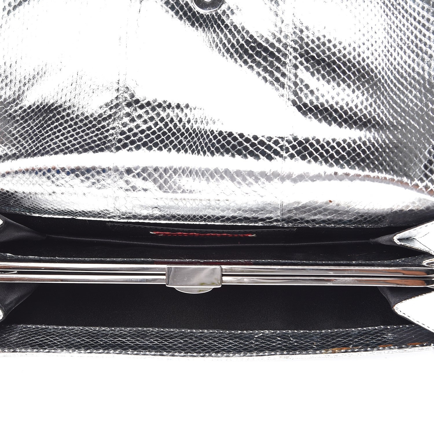 Valentino Garavani Metallic Python Crystal Clutch Silver 6 of 7