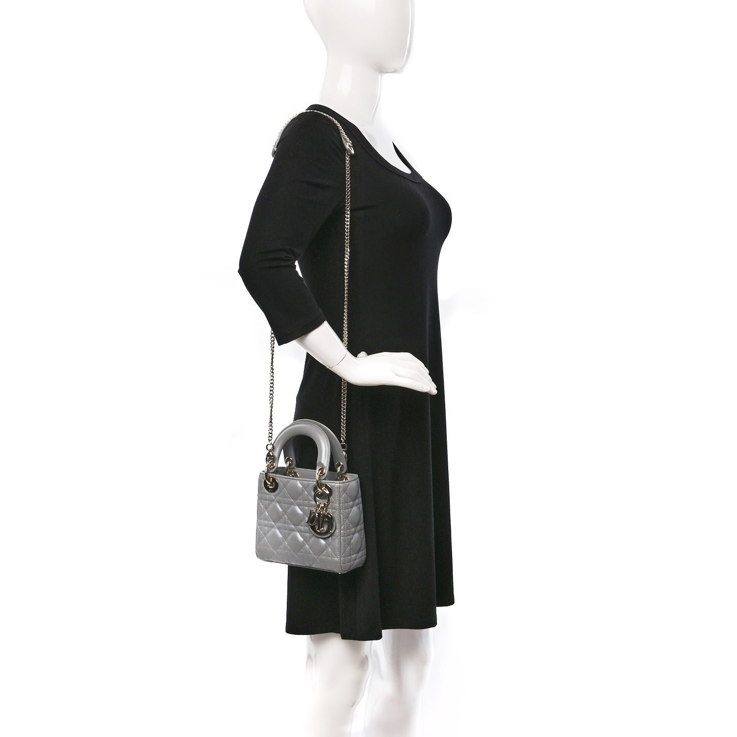 Lambskin Cannage Mini Lady Dior Gray Opaline
