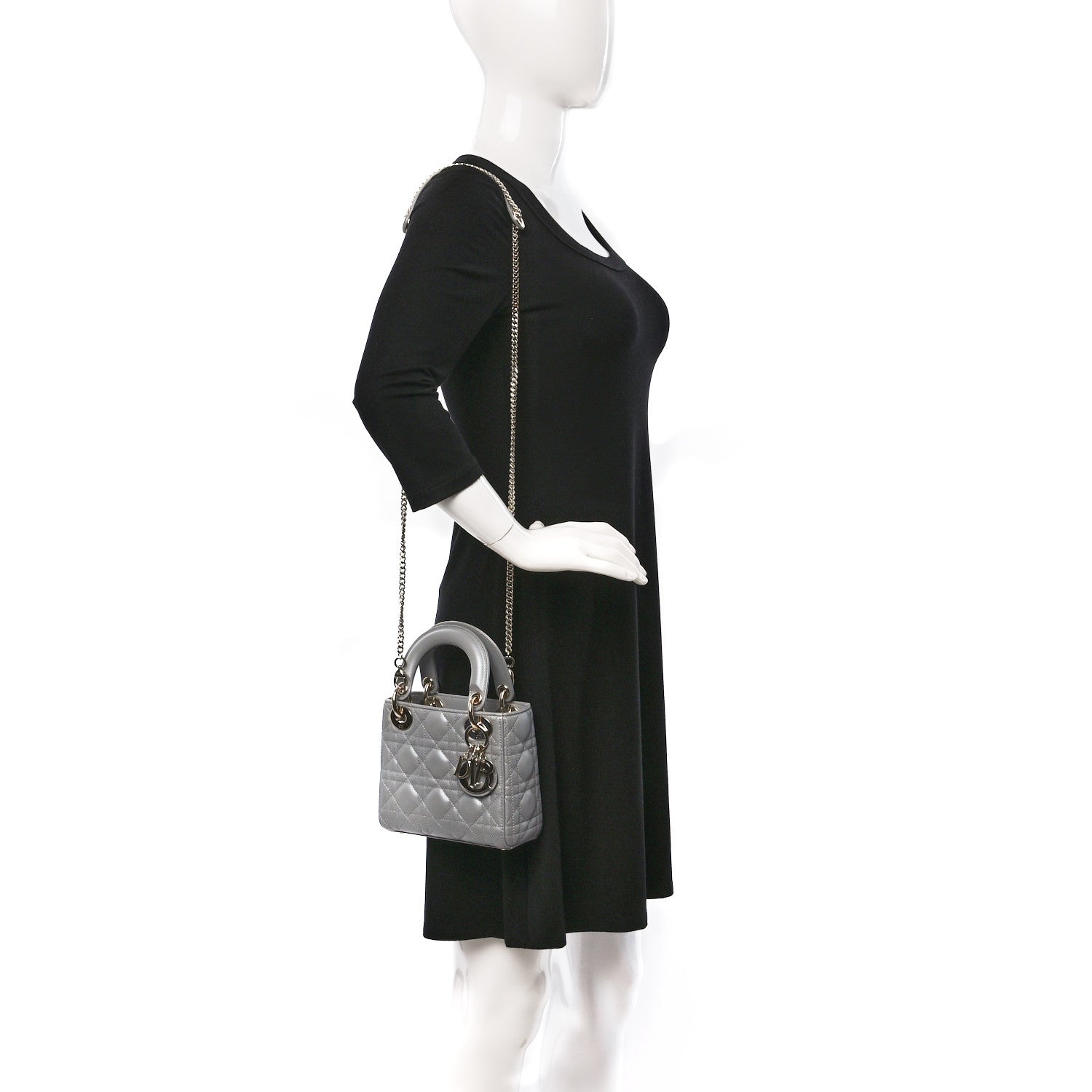 Christian Dior Lambskin Cannage Mini Lady Dior Gray Opaline 2 of 10