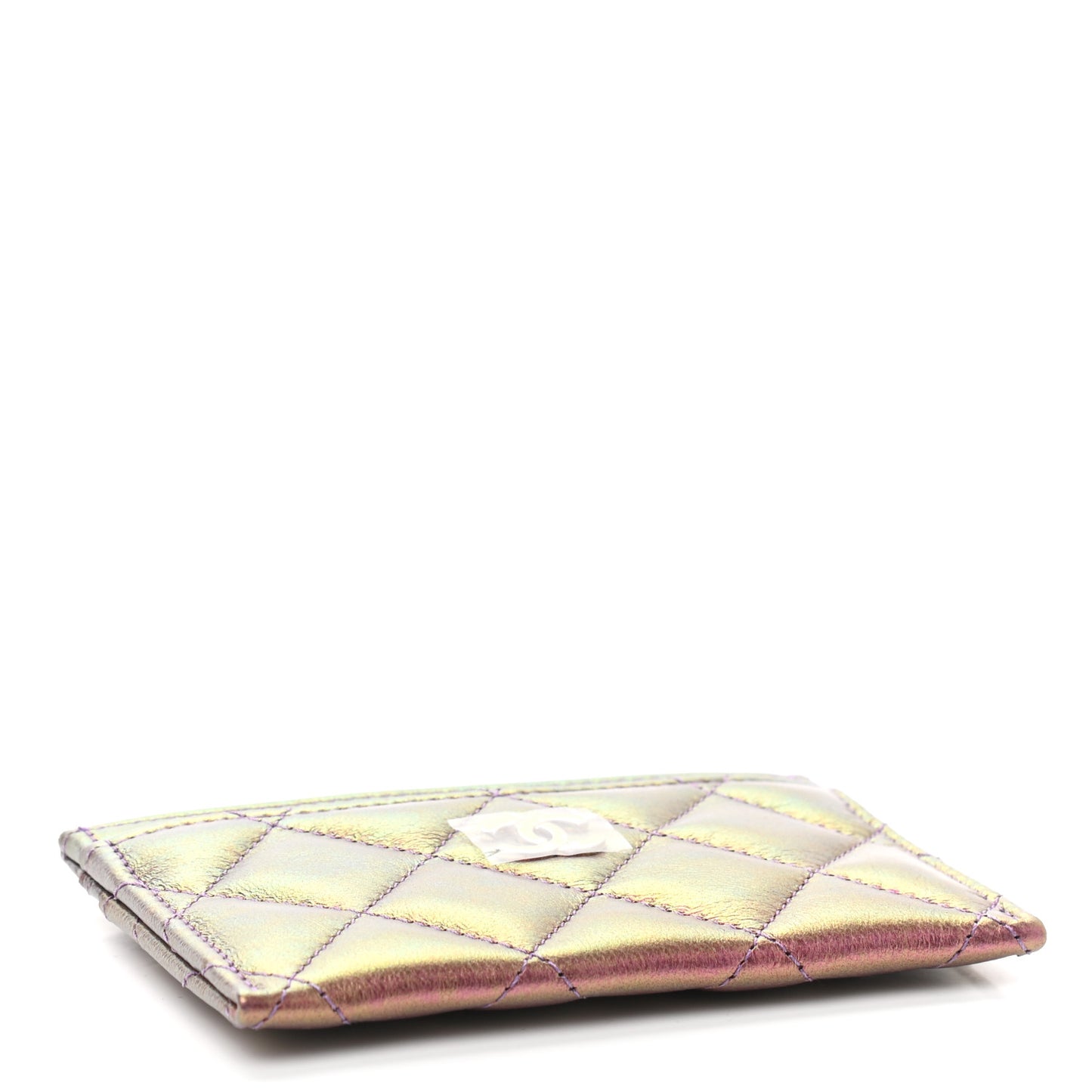 Iridescent Lambskin Quilted Card Holder Purple