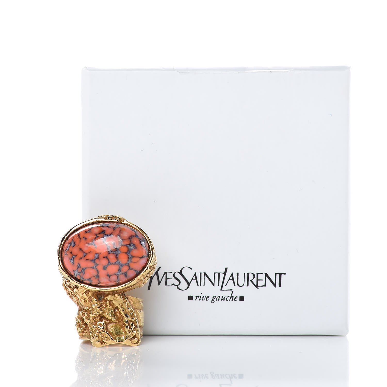Saint Laurent Glass Cabochon Arty Ovale Ring 5 Gold Coral 5 of 5