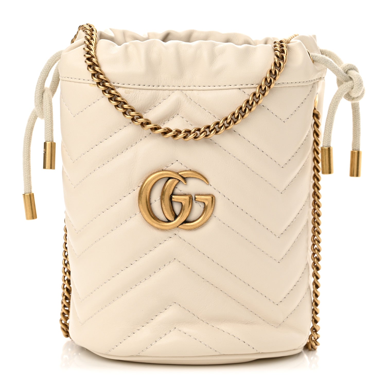Gucci Calfskin Matelasse Mini GG Marmont 2.0 Bucket Bag White 1 of 12