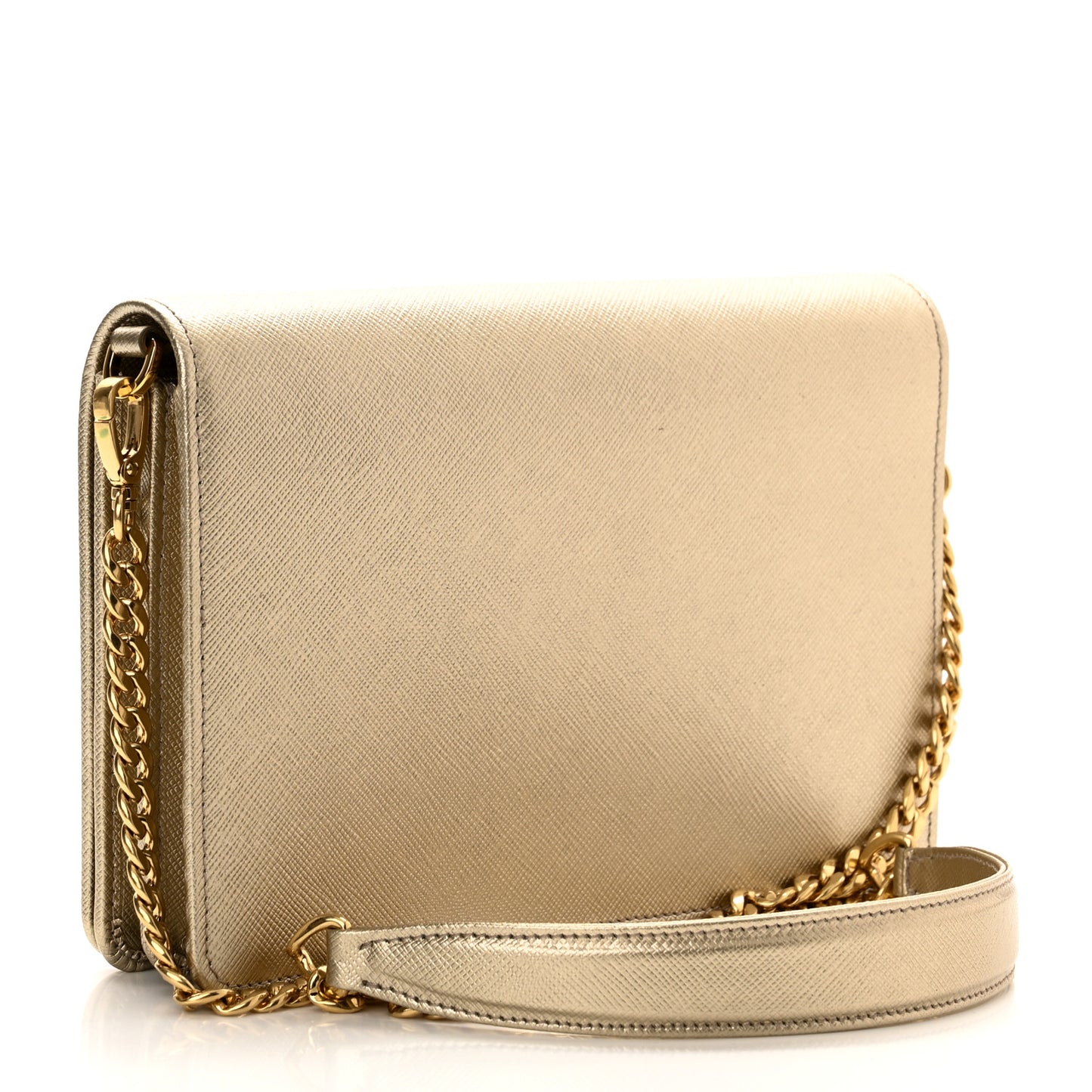 Metallic Saffiano Lux Chain Wallet Pirite