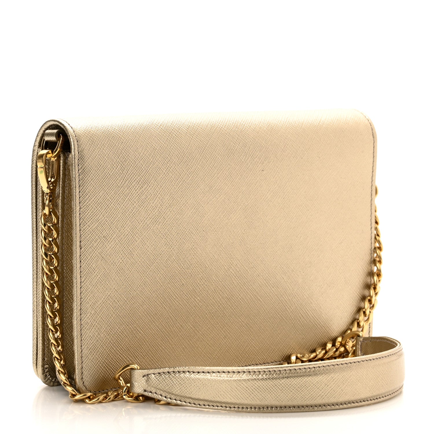 Prada Metallic Saffiano Lux Chain Wallet Pirite 3 of 9