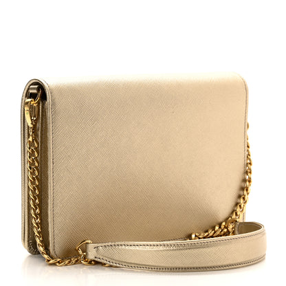 Prada Metallic Saffiano Lux Chain Wallet Pirite 3 of 9