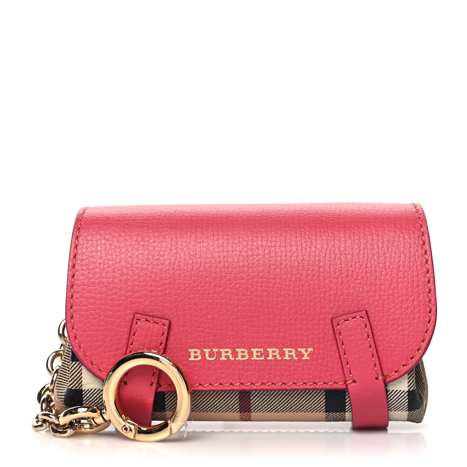 Burberry Haymarket Check Key Ring Coin Case Pink 1 of 10