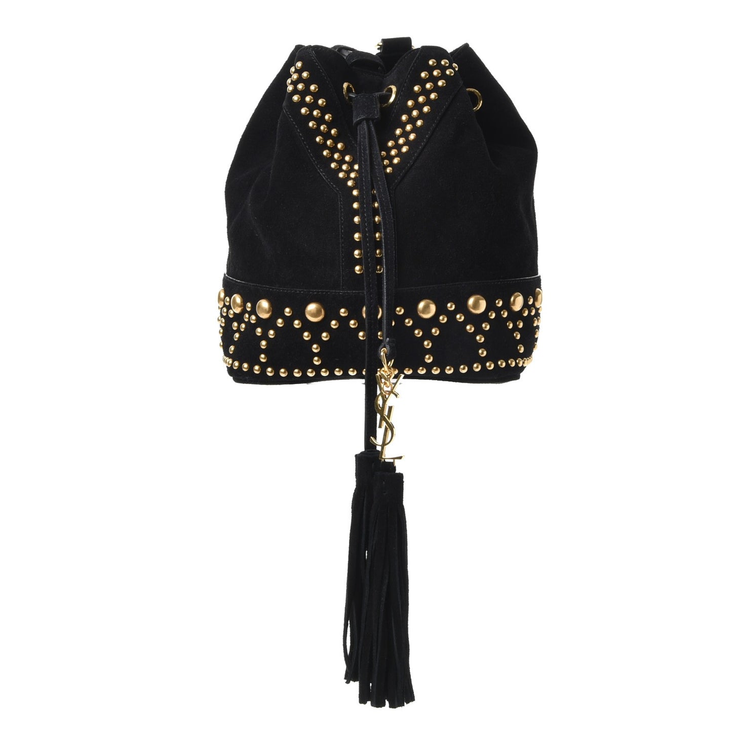 Suede Small Y Studs Bucket Bag Black