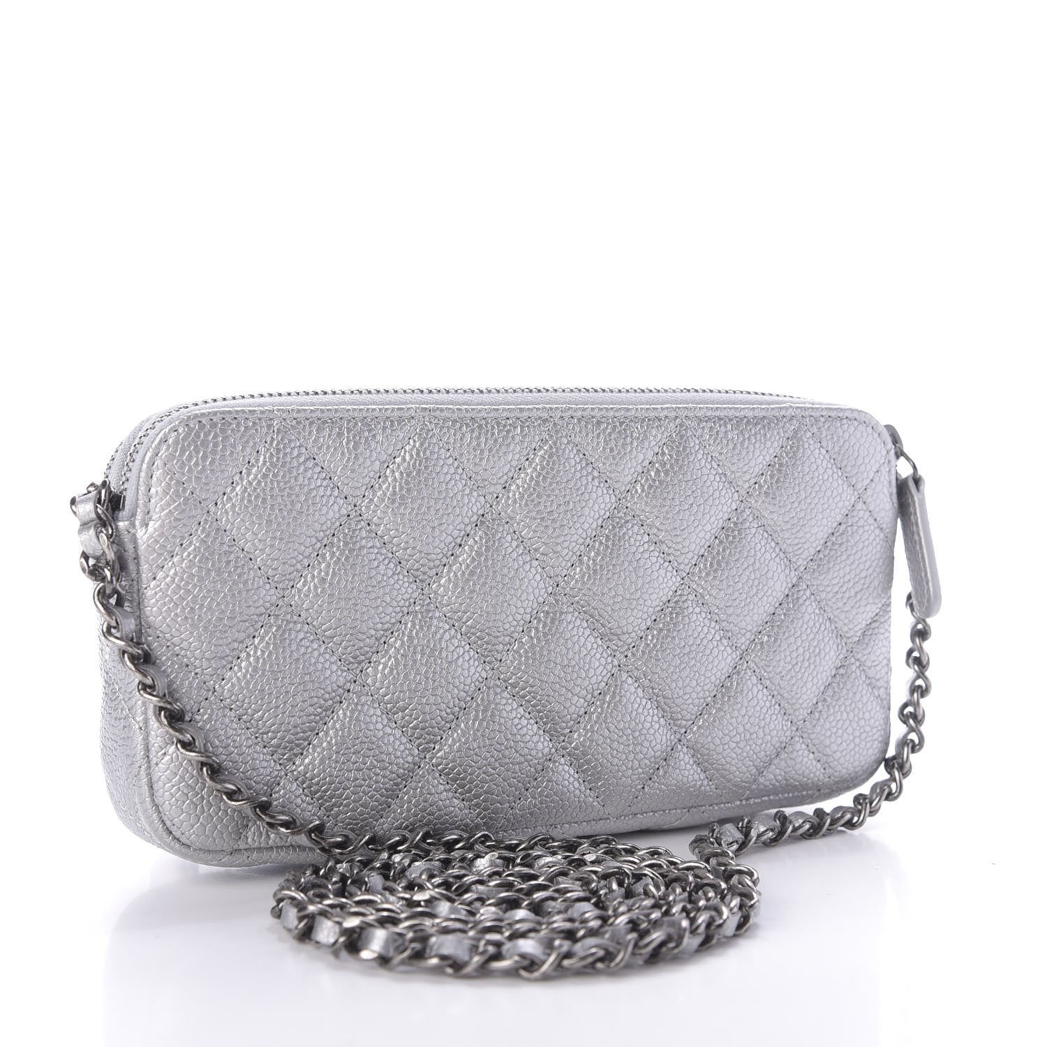 Chanel Metallic Caviar Quilted Small Clutch With Chain Silver 2 of 11