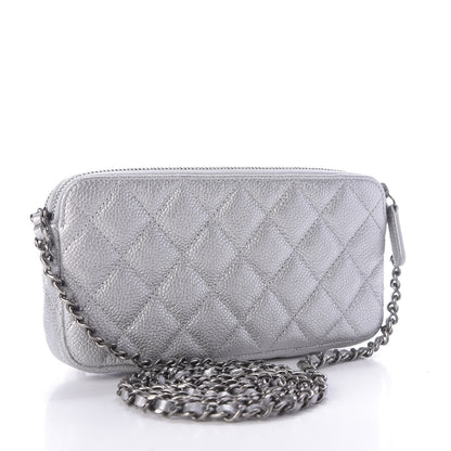 Chanel Metallic Caviar Quilted Small Clutch With Chain Silver 2 of 11