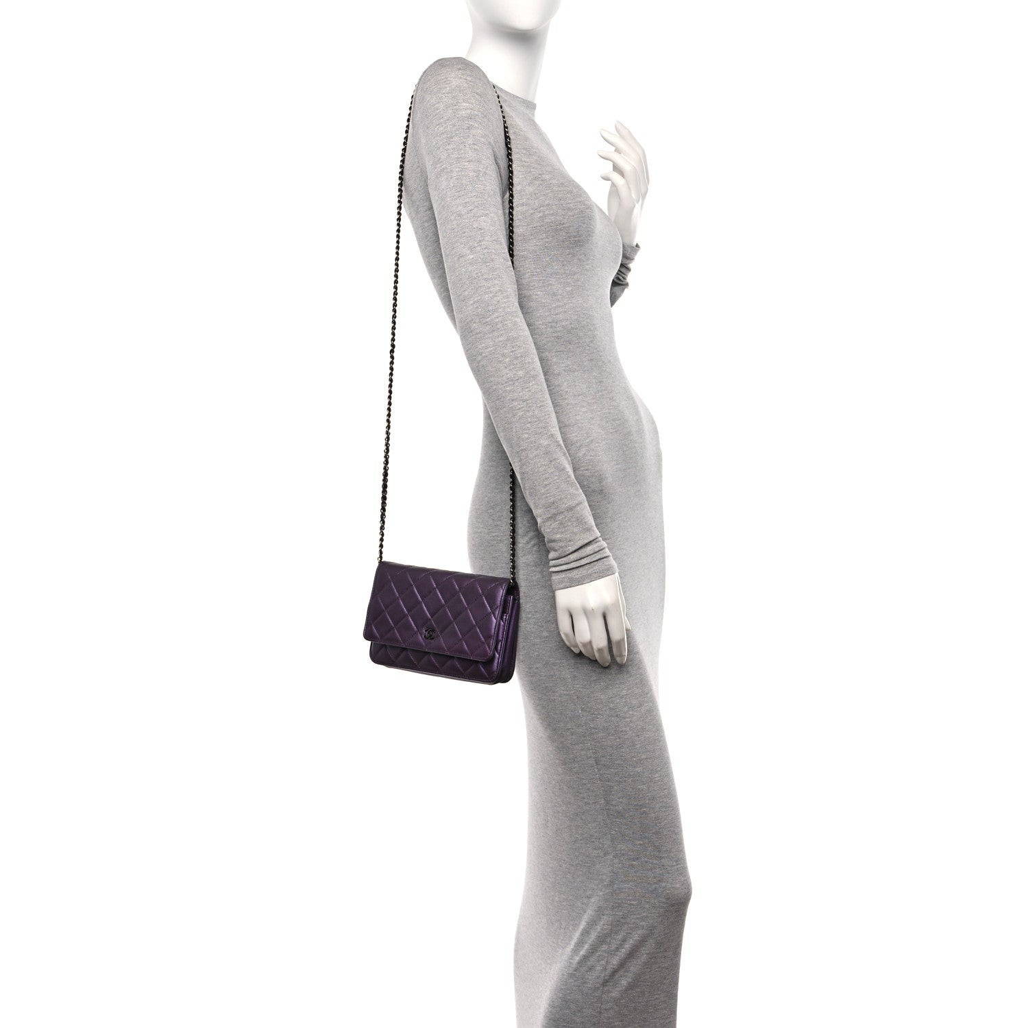 Chanel Iridescent Lambskin Quilted Wallet On Chain WOC Dark Purple 2 of 10