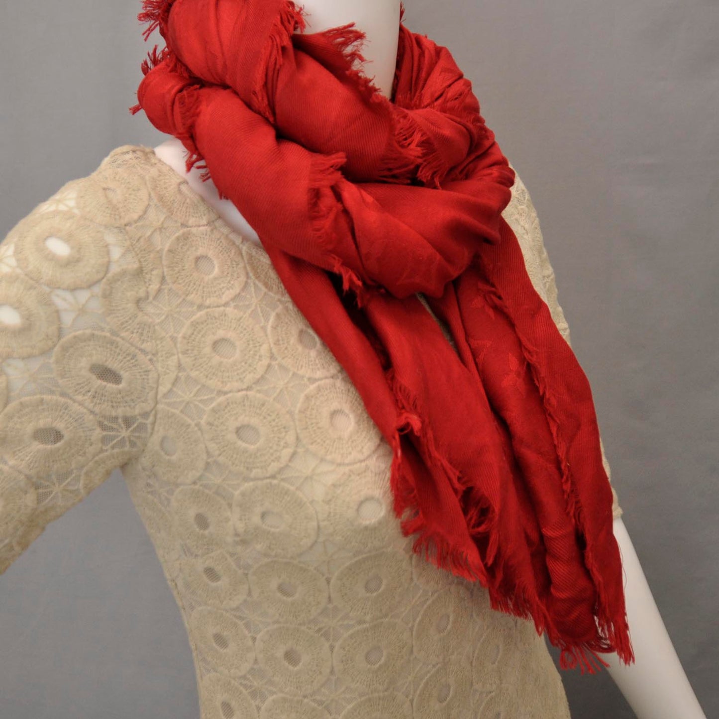 Wool Silk Monogram Shawl Rouge
