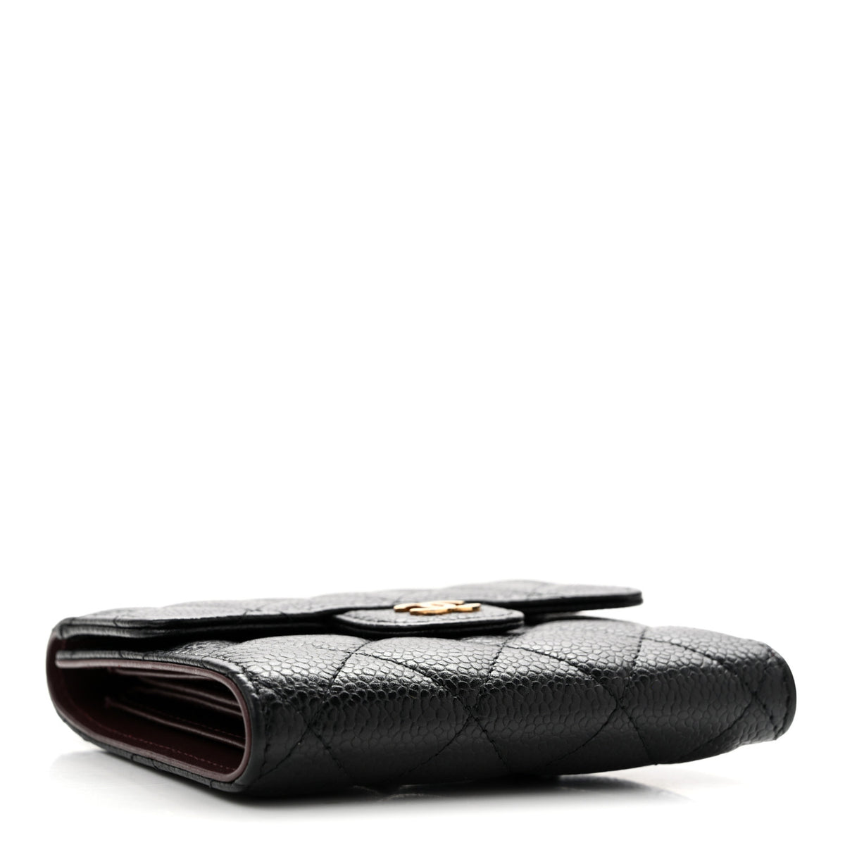 Caviar Quilted Compact Flap Wallet Black